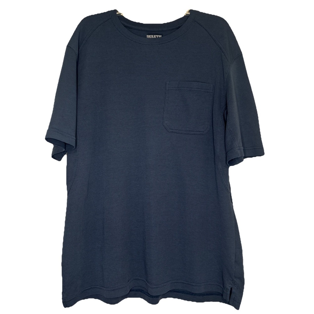 Duluth Trading Co Pocket‎ Thermal T-Shirt Blue Short Sleeve Ribbed Waffle Large